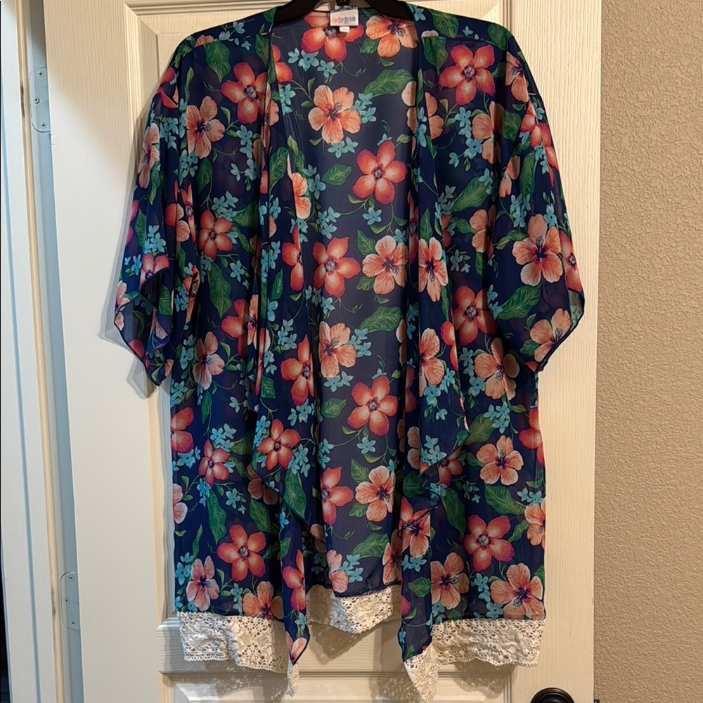 LuLaRoe Floral Kimono in Blue and Pink